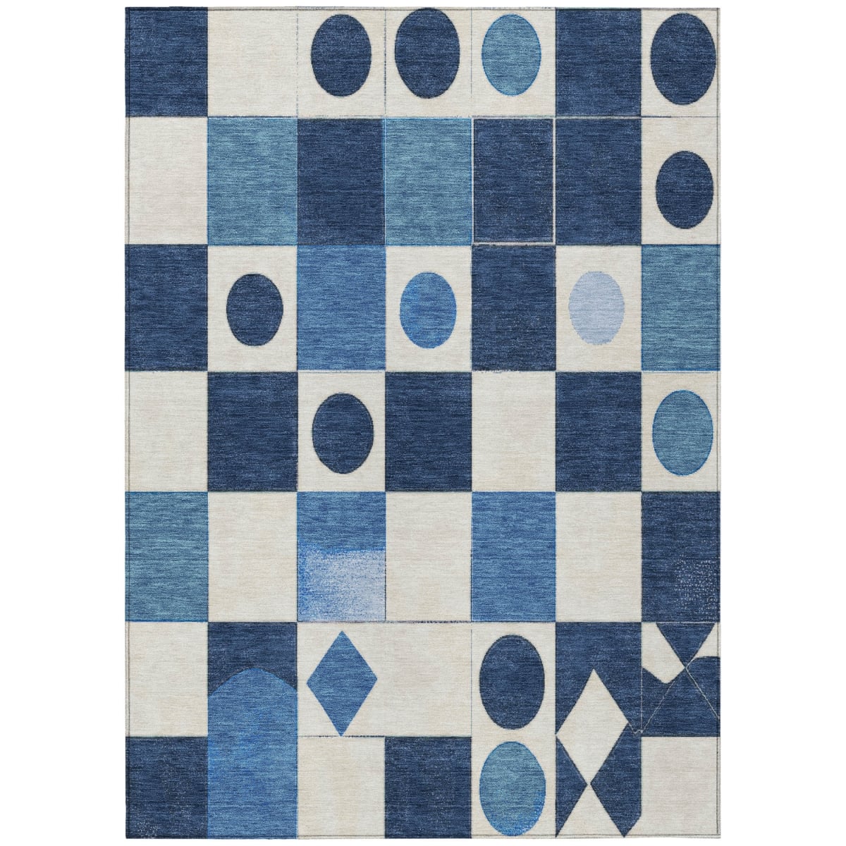 637948 5 x 8 ft. Blue & Ivory Geometric Washable Transitional Indoor & Outdoor Rectangle Area Rug