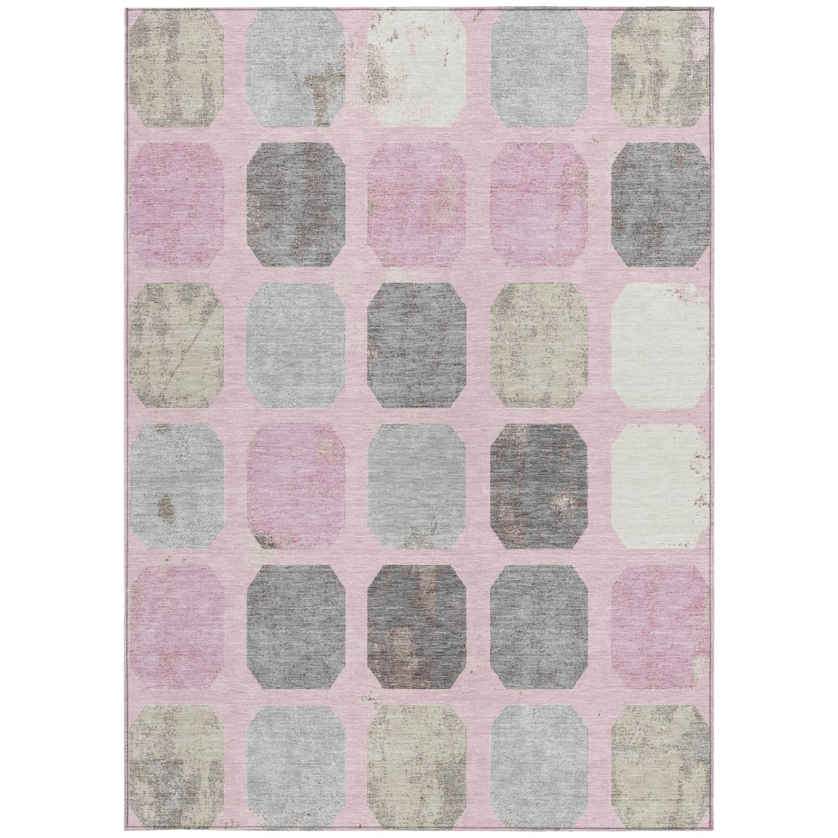 637965 3 x 5 ft. Pink Gray & Ivory Geometric Washable Transitional Indoor & Outdoor Rectangle Area Rug