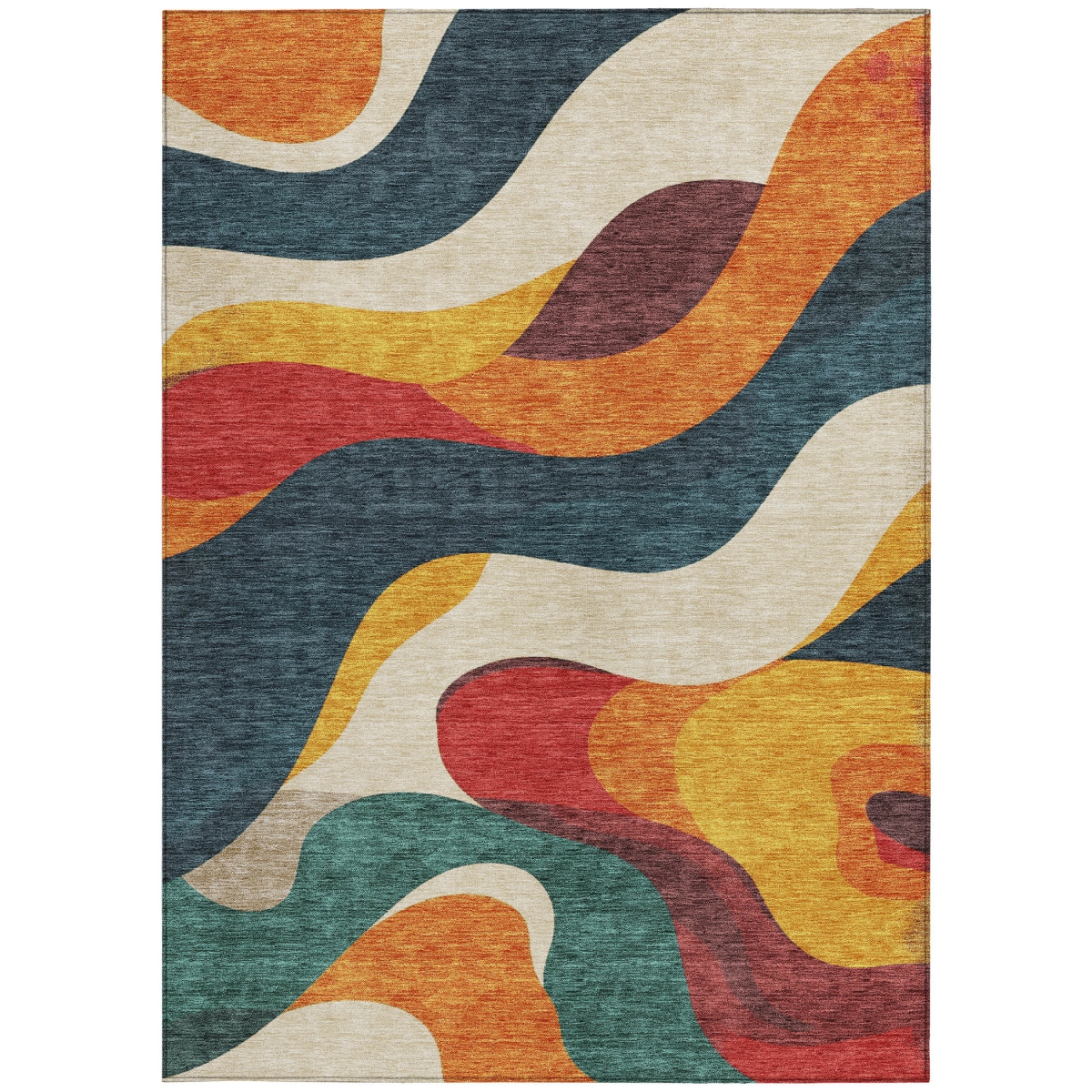 638035 9 x 12 ft. Orange Navy Blue & Ivory Abstract Washable Transitional Indoor & Outdoor Rectangle Area Rug