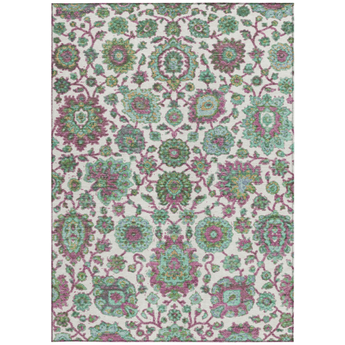638061 9 x 12 ft. Mint Green & Ivory Floral Medallion Washable Traditional Indoor & Outdoor Rectangle Area Rug