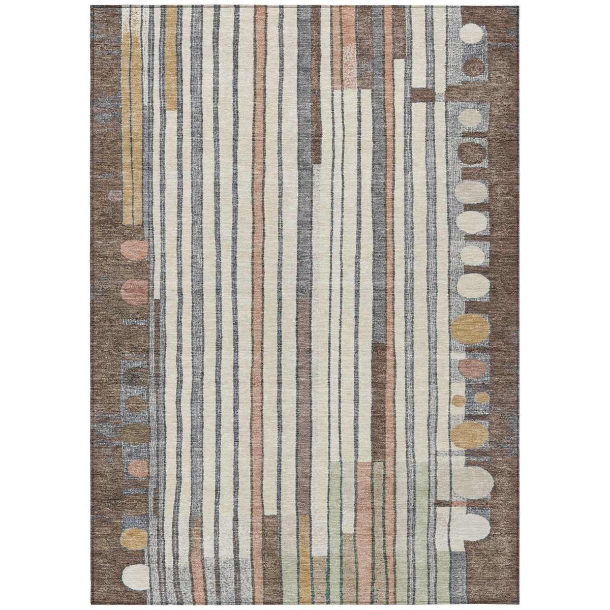 638140 5 x 8 ft. Brown Ivory & Peach Geometric Washable Transitional Indoor & Outdoor Rectangle Area Rug
