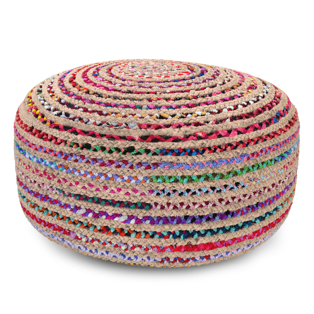 638551 14 x 30 x 30 in. Blue Jute Round Pouf Ottoman