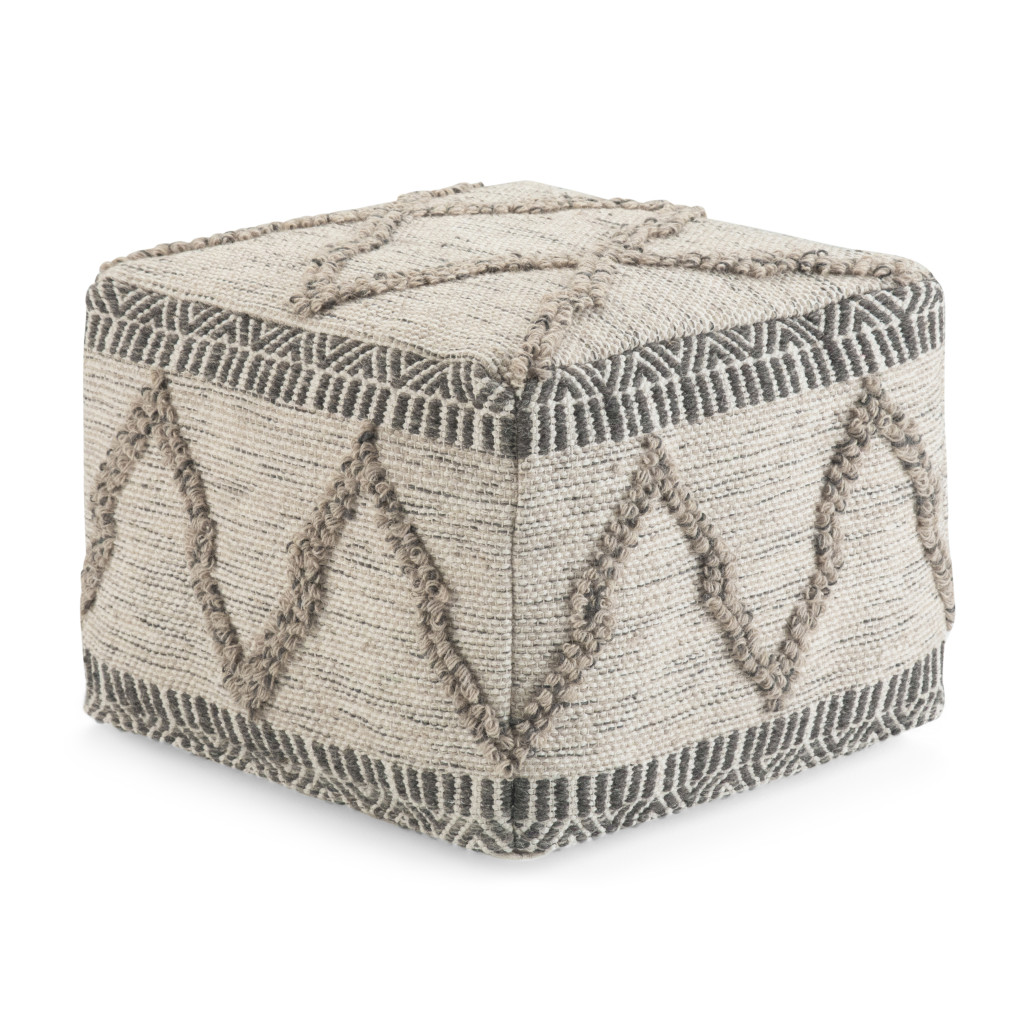 638553 14 x 18.10 x 18.10 in. Gray Wool Pouf Ottoman