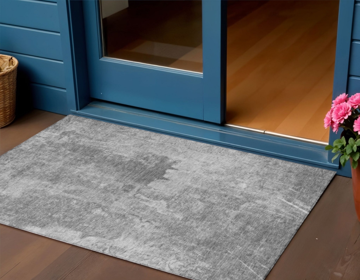 639365 3 x 5 ft. Gray & Silver Abstract Washable Transitional Indoor & Outdoor Rectangle Area Rug