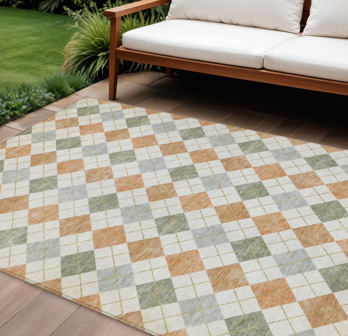 639831 9 x 12 ft. Coral Ivory & Silver Geometric Washable Transitional Indoor & Outdoor Rectangle Area Rug