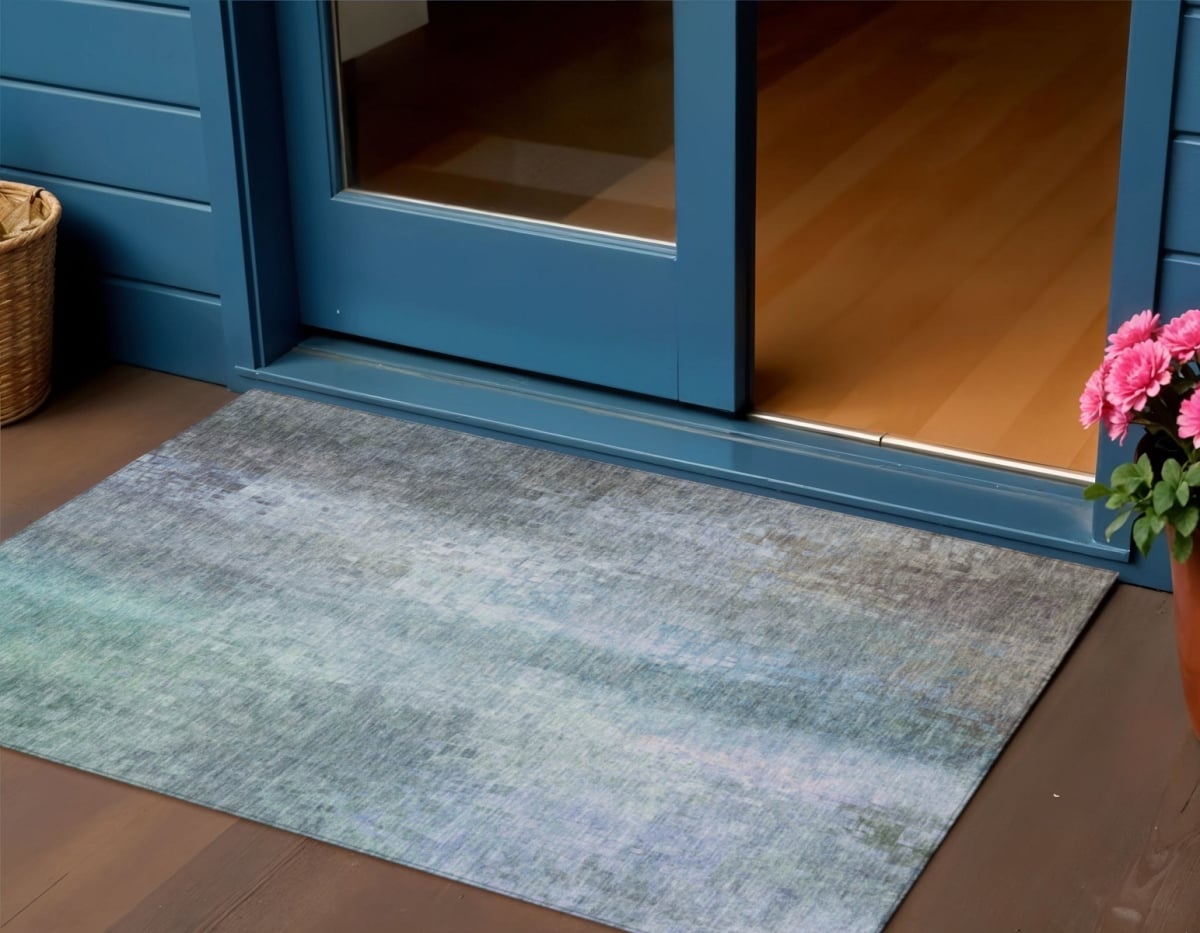 639935 3 x 5 ft. Pale Aqua & Lavender Abstract Washable Transitional Indoor & Outdoor Rectangle Area Rug