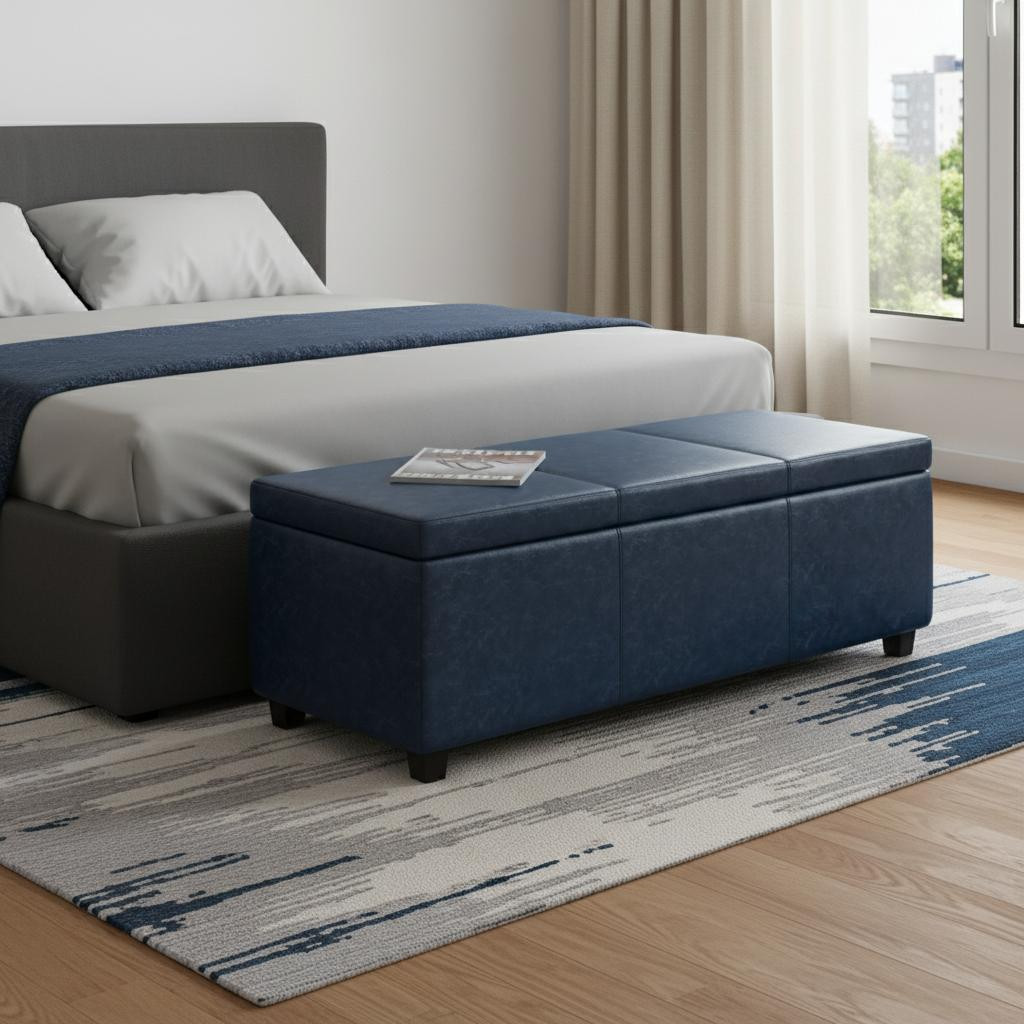 640170 48 in. Dark Brown & Denim Blue Upholstery Storage Ottoman