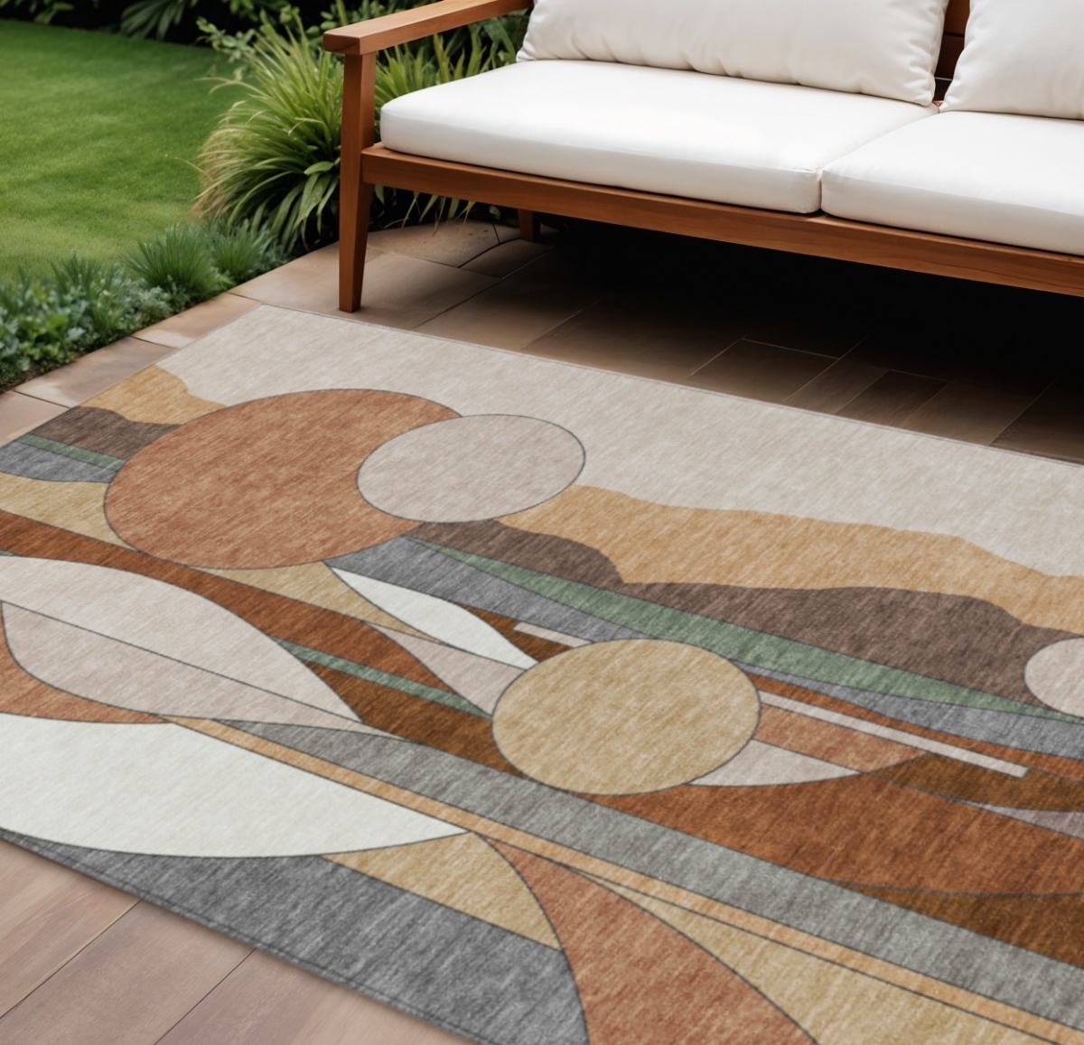 640517 8 x 10 ft. Copper & Ivory Geometric Washable Transitional Indoor & Outdoor Rectangle Area Rug
