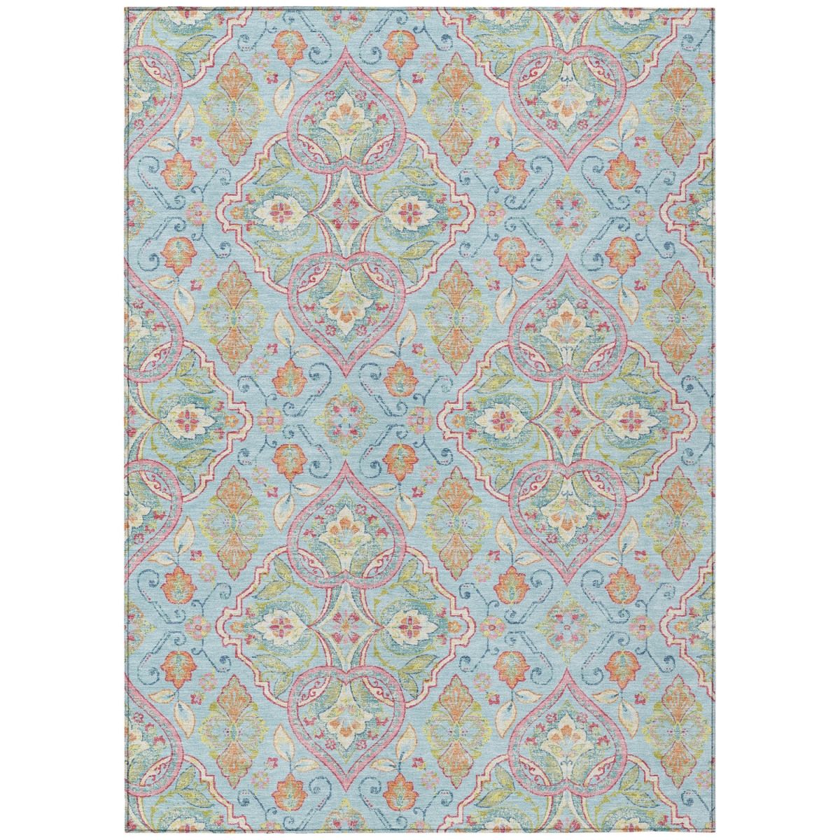 638688 5 x 8 ft. Sky Blue Pink & Orange Ogee Washable Transitional Indoor & Outdoor Rectangle Area Rug