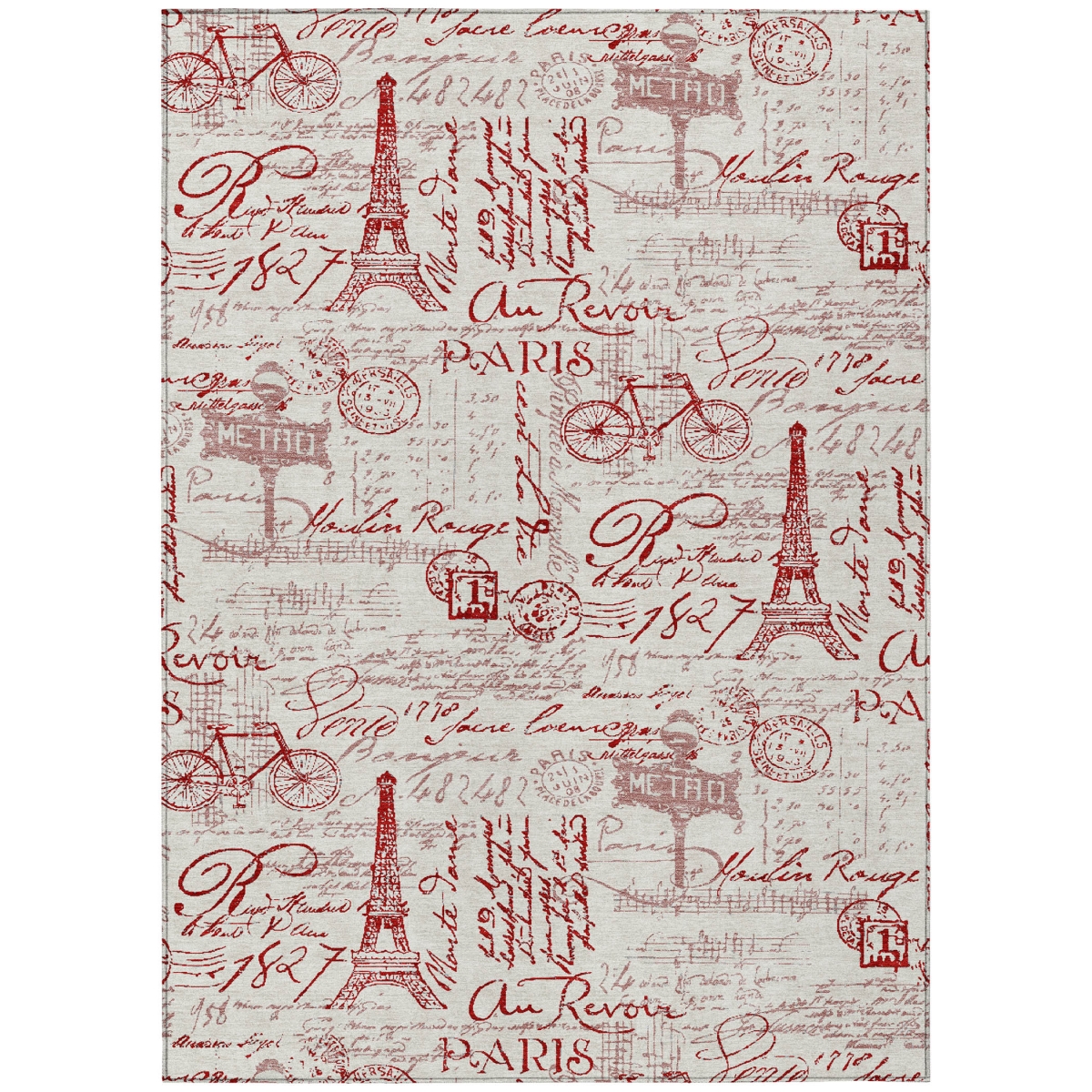 638768 8 x 10 ft. Red Ivory & Merlot Toile Washable Transitional Indoor & Outdoor Rectangle Area Rug