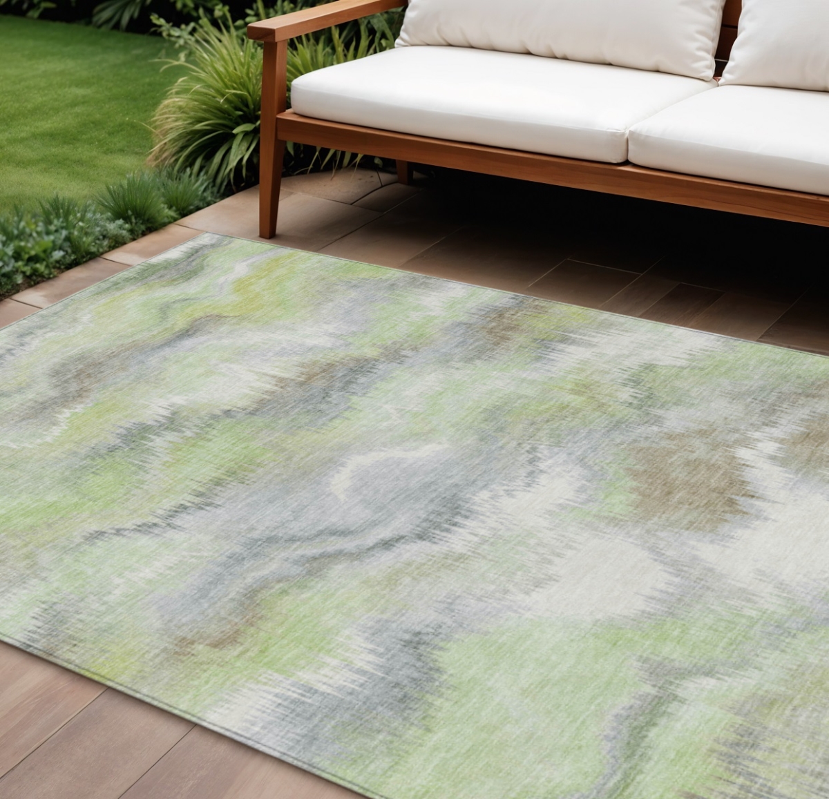 640748 9 x 12 ft. Artichoke Green & Ivory Abstract Washable Transitional Indoor & Outdoor Rectangle Area Rug