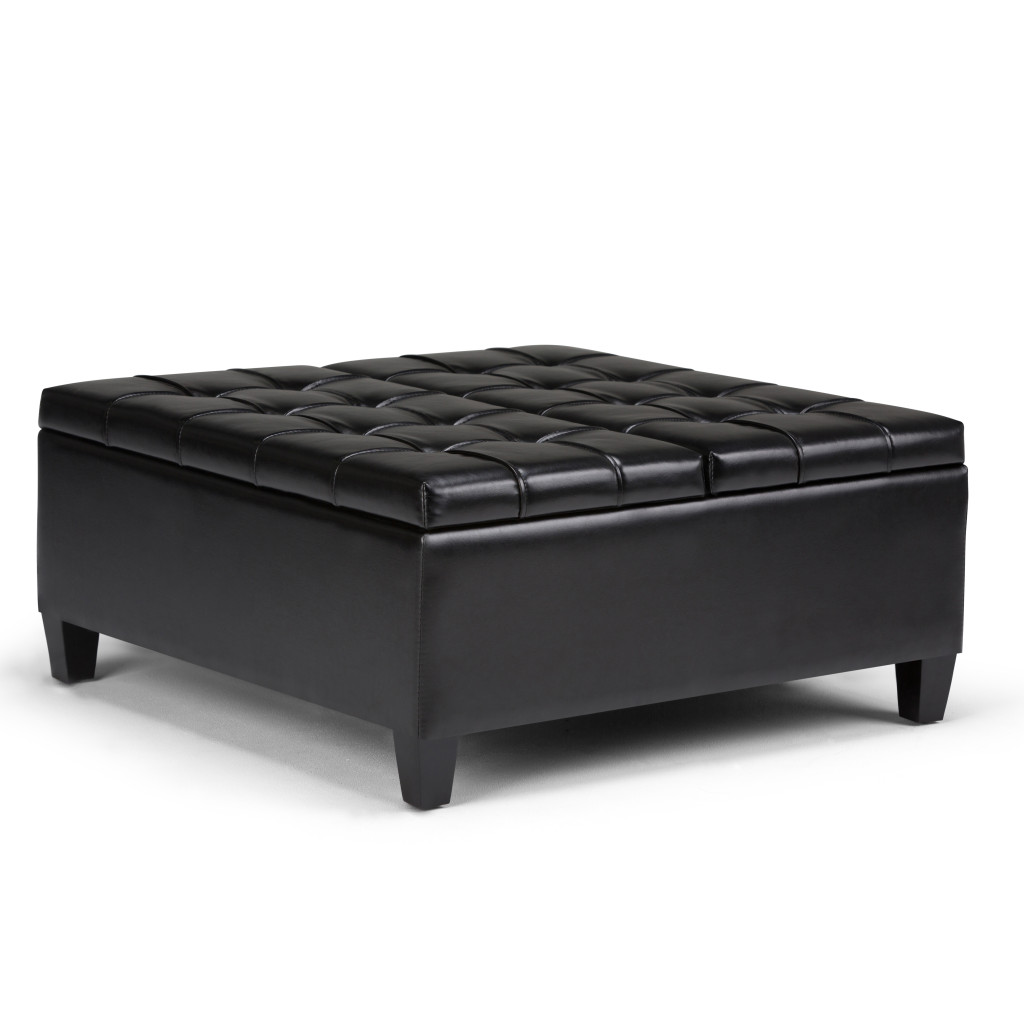 641663 16.50 x 36 x 36 in. Black & Espresso Leather Cocktail Ottoman with Storage