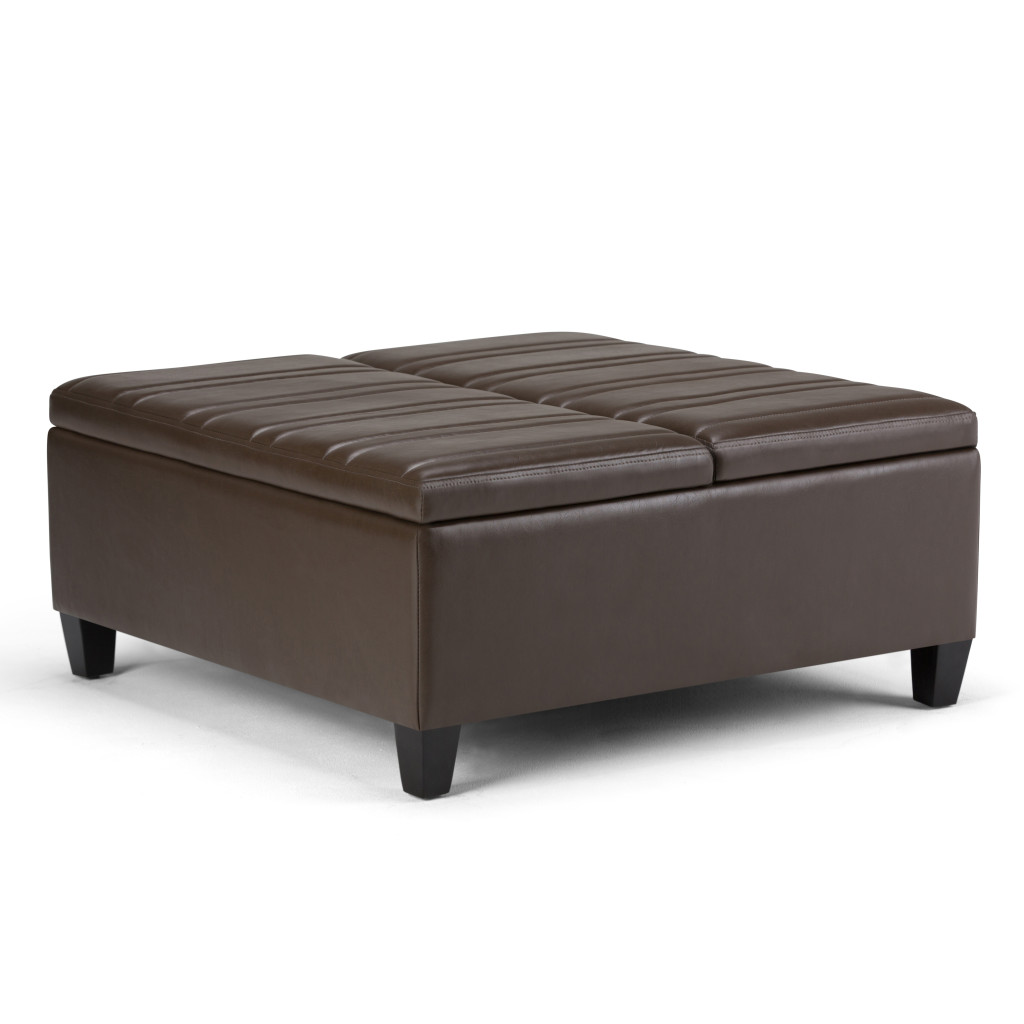 641719 16.50 x 36 x 36 in. Brown & Espresso Leather Cocktail Ottoman with Storage