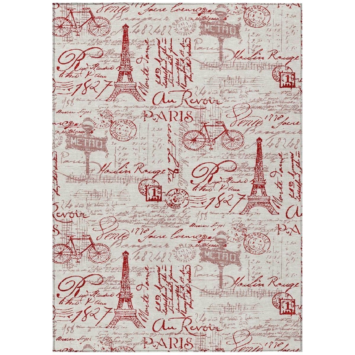 638765 3 x 5 ft. Red Ivory & Merlot Toile Washable Transitional Indoor & Outdoor Rectangle Area Rug