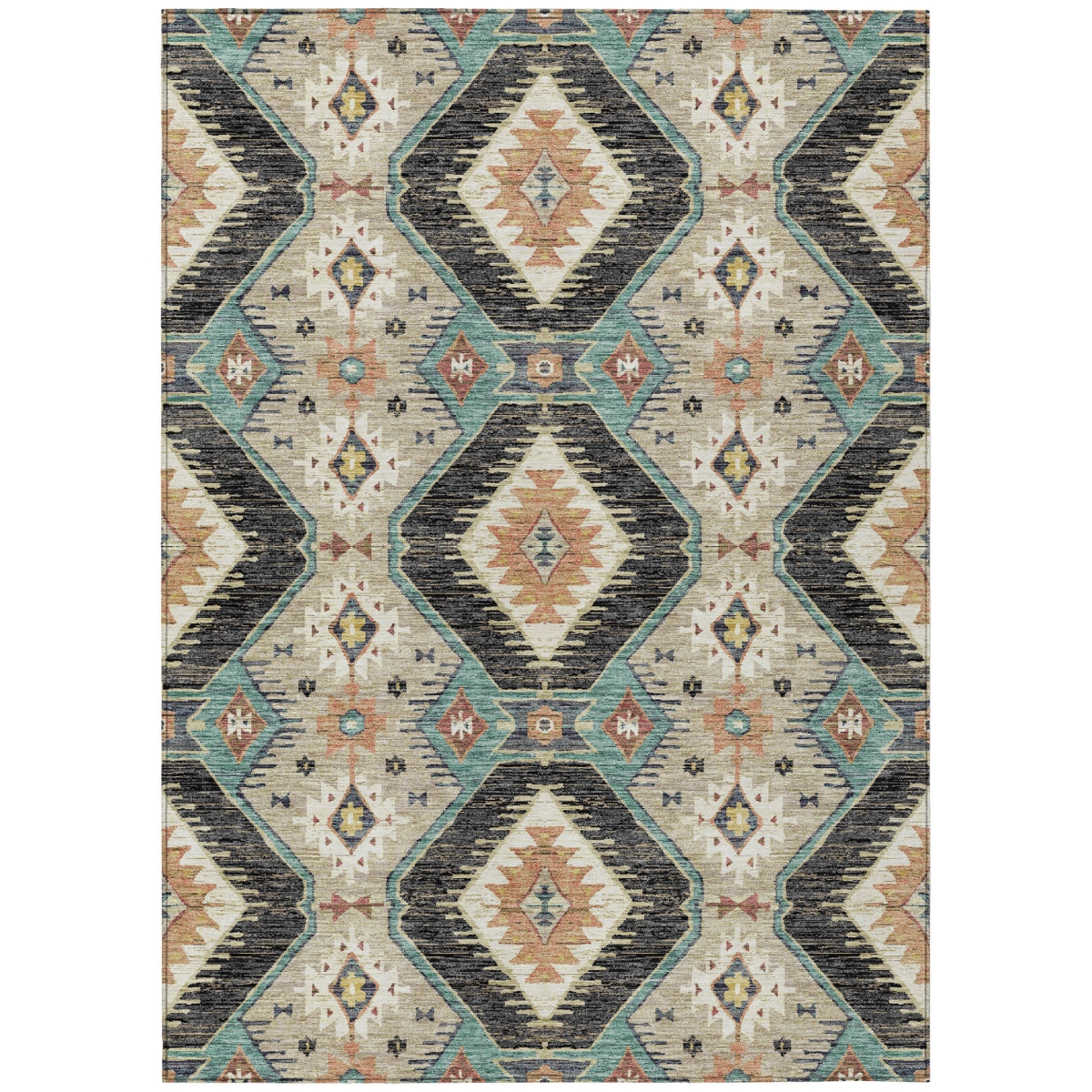 638775 9 x 12 ft. Black Teal, Blue & Beige Moroccan Washable Transitional Indoor & Outdoor Rectangle Area Rug