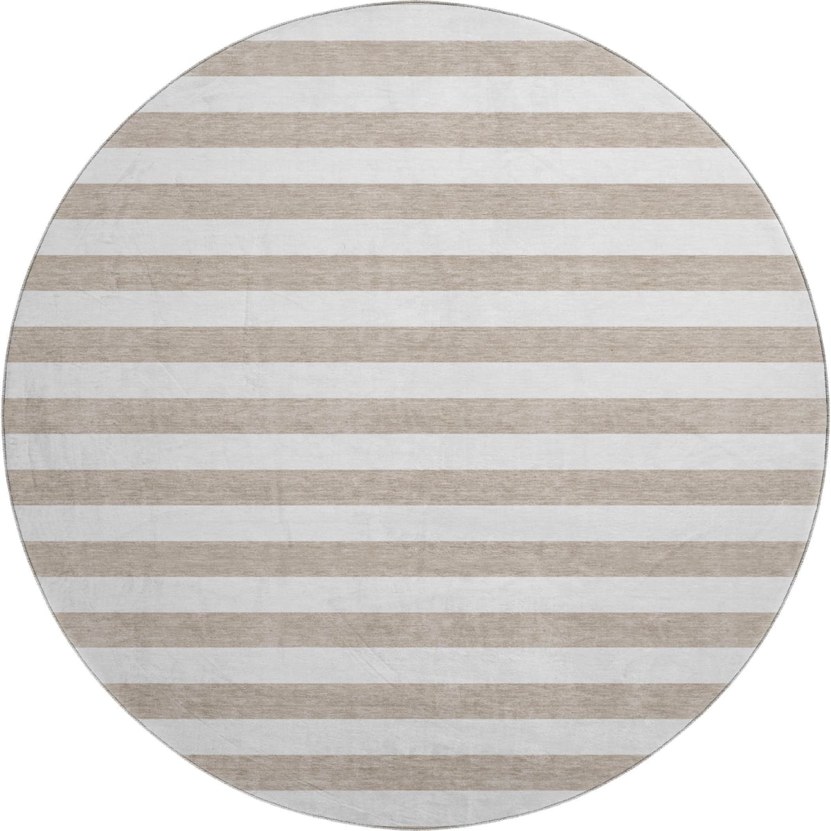 647665 8 ft. Taupe & Ivory Striped Transitional Washable Round Area Rug with UV Protection