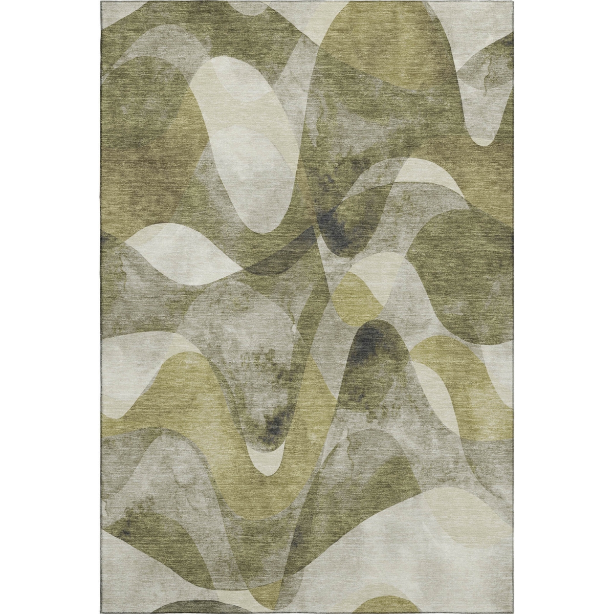 648093 9 x 12 ft. Olive Green, Gray & Ivory Abstract Washable Machine Made Rectangle Area Rug with UV Protection