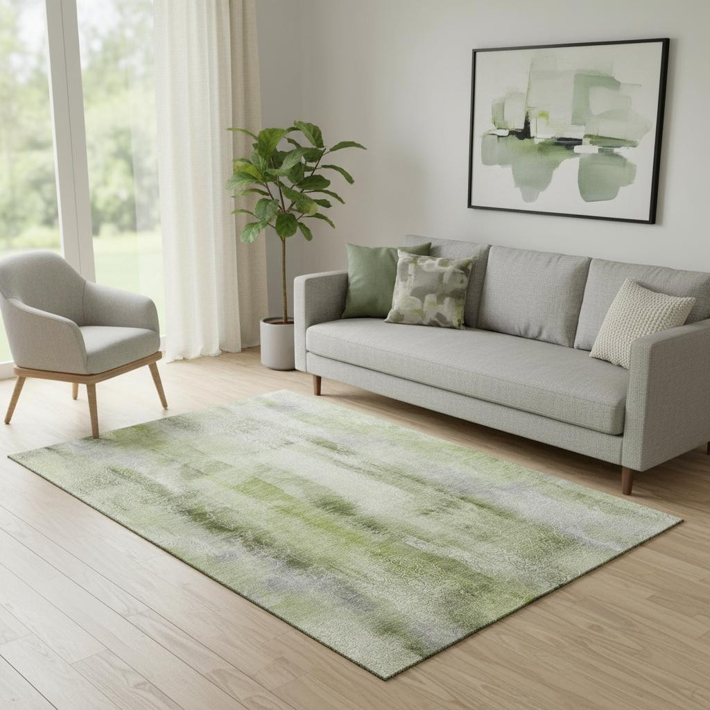 648132 5 x 8 ft. Sage & Ivory Abstract Transitional Washable Machine Made Rectangle Area Rug with UV Protection