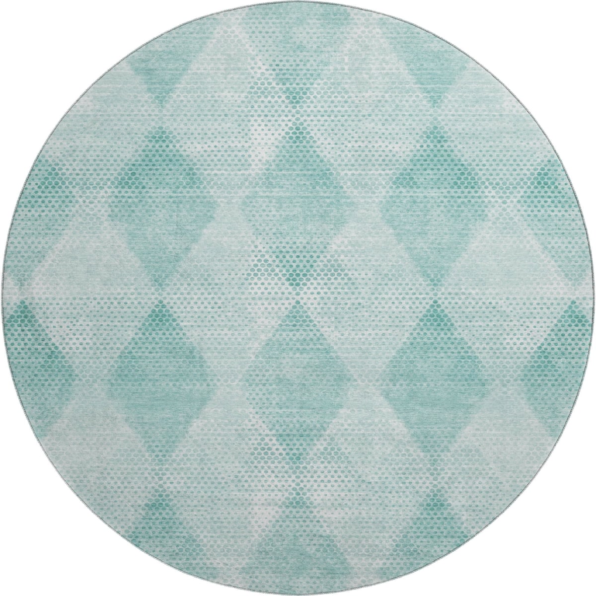 648217 8 ft. Teal & Ivory Geometric Transitional Washable Round Area Rug with UV Protection