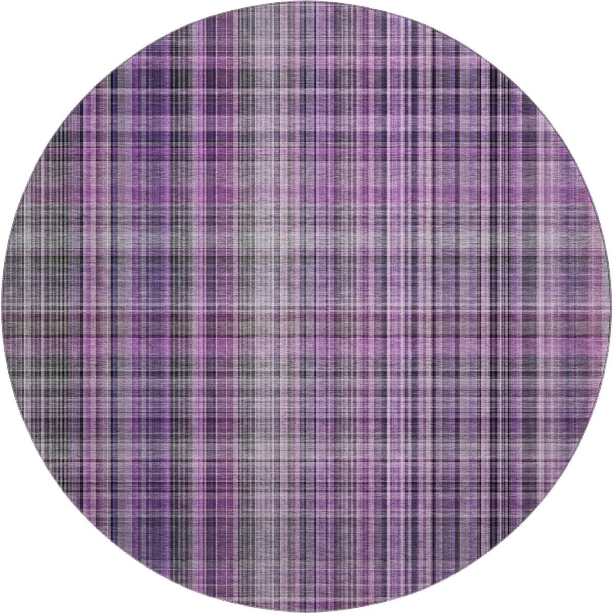 648289 8 ft. Purple & Gray Plaid Transitional Washable Round Area Rug with UV Protection