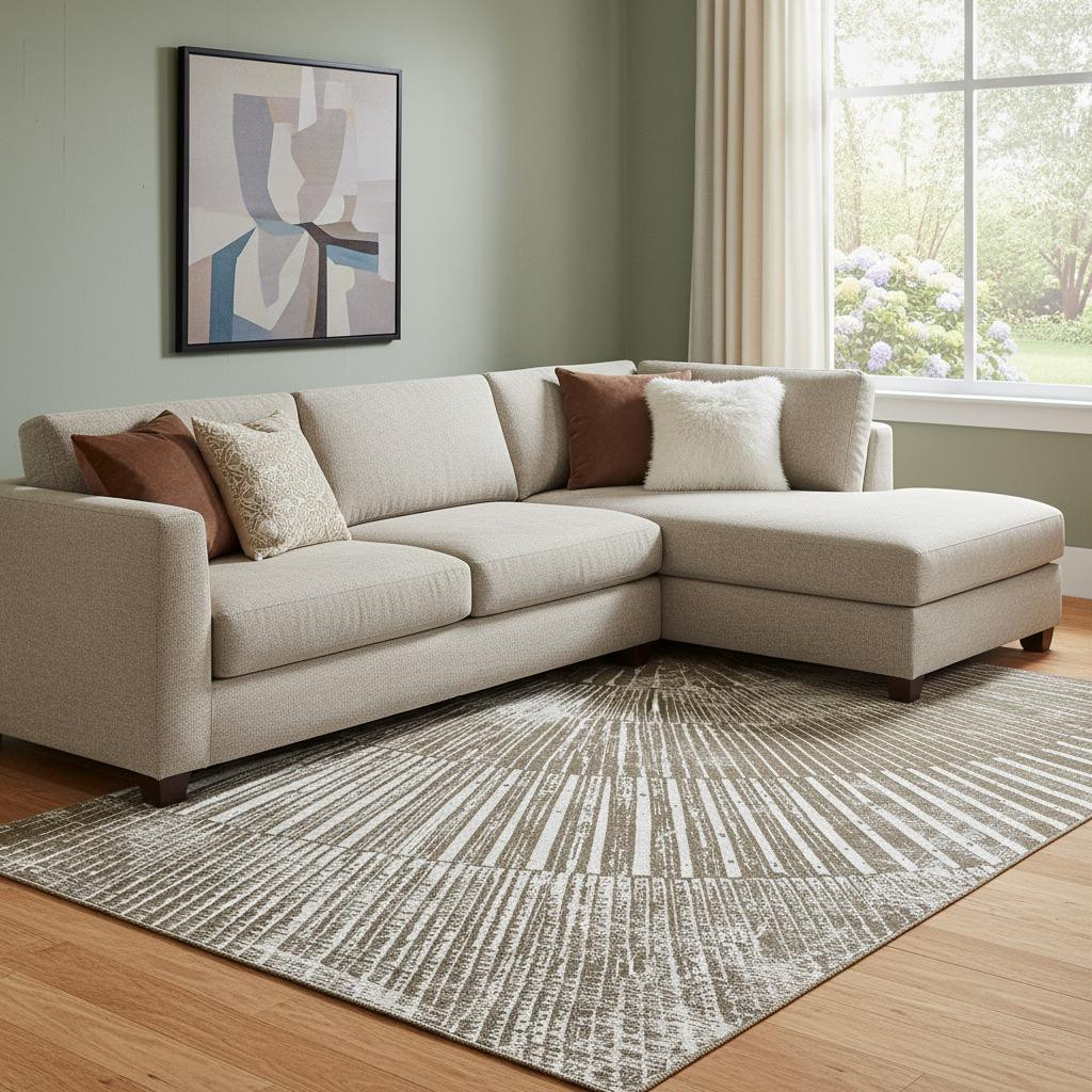 648328 10 x 14 ft. Chocolate & Ivory Geometric Transitional Washable Machine Made Rectangle Area Rug with UV Protection
