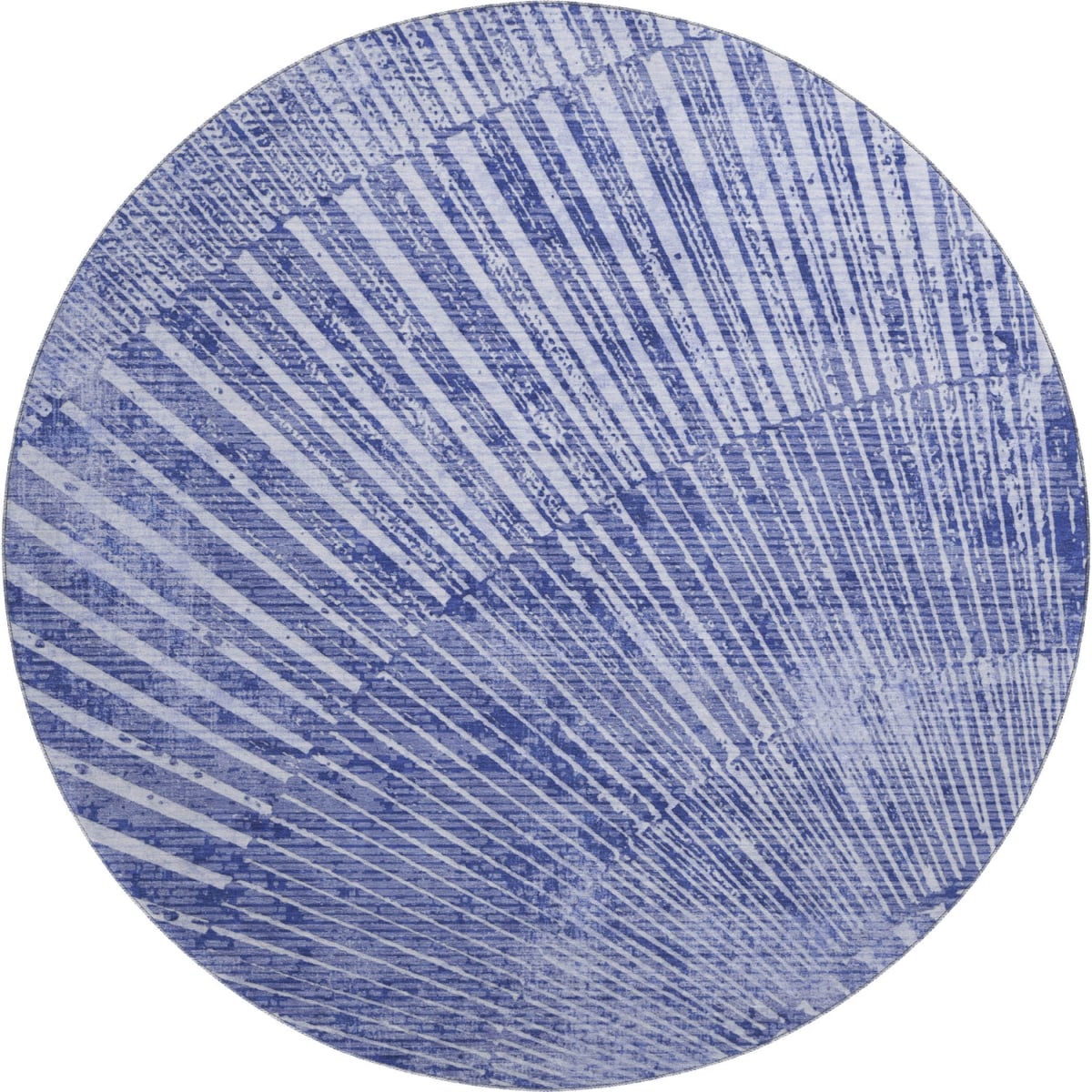 648337 8 ft. Navy Blue & Ivory Geometric Transitional Washable Round Area Rug with UV Protection