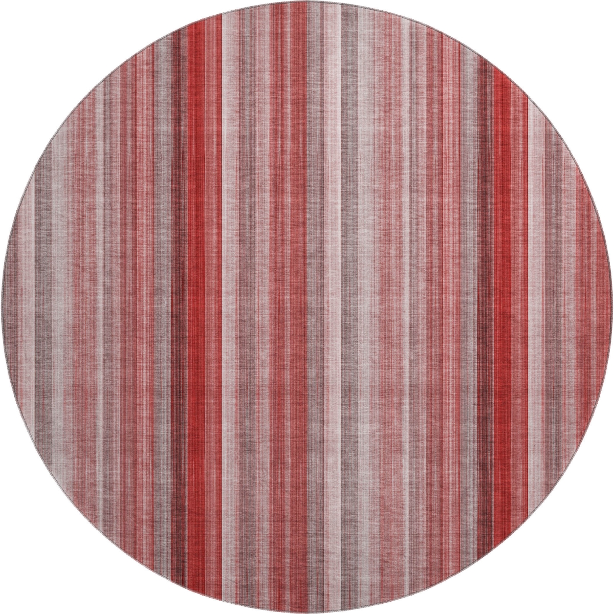 648409 8 ft. Red & Ivory Striped Transitional Washable Round Area Rug with UV Protection
