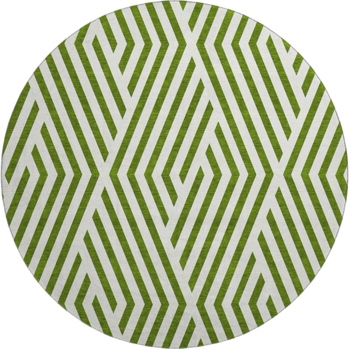 648571 8 ft. Olive Green & Ivory Geometric Transitional Washable Round Area Rug with UV Protection