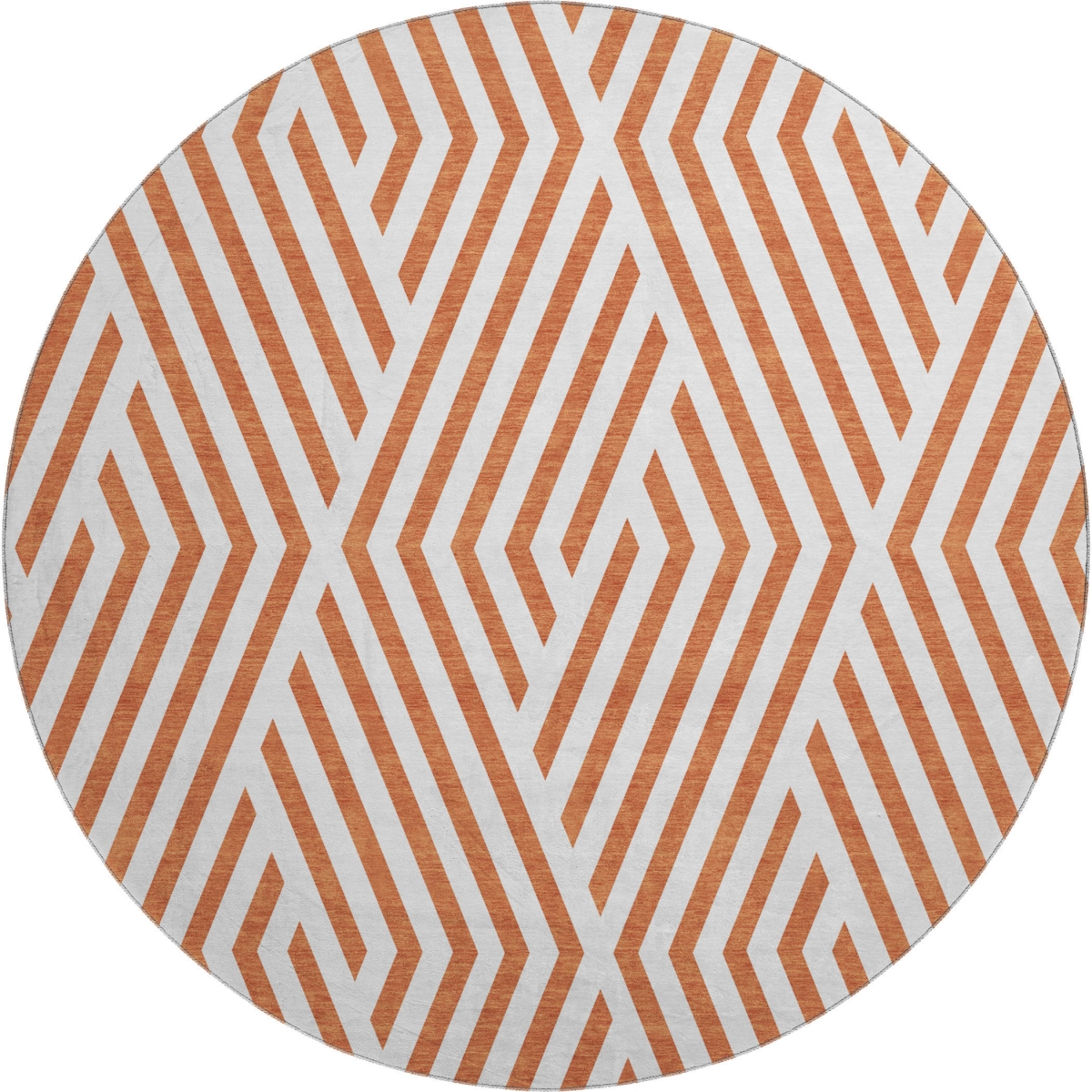 648577 8 ft. Rust & Ivory Geometric Transitional Washable Round Area Rug with UV Protection