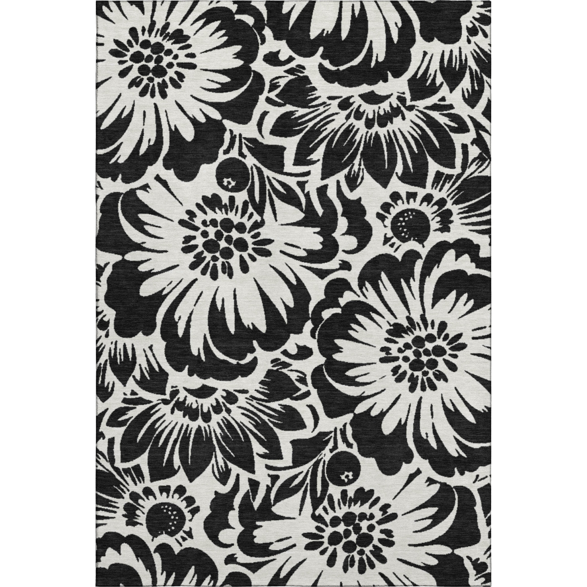 648620 8 x 10 ft. Black & Ivory Floral Transitional Washable Machine Made Rectangle Area Rug with UV Protection