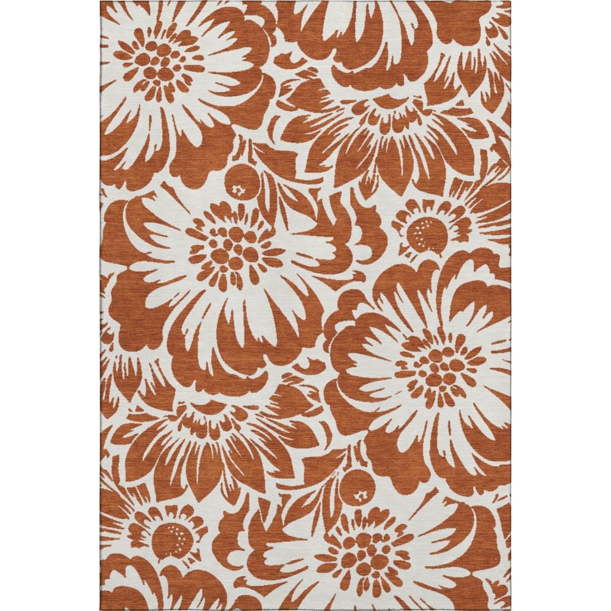 648678 5 x 8 ft. Rust & Ivory Floral Transitional Washable Machine Made Rectangle Area Rug with UV Protection