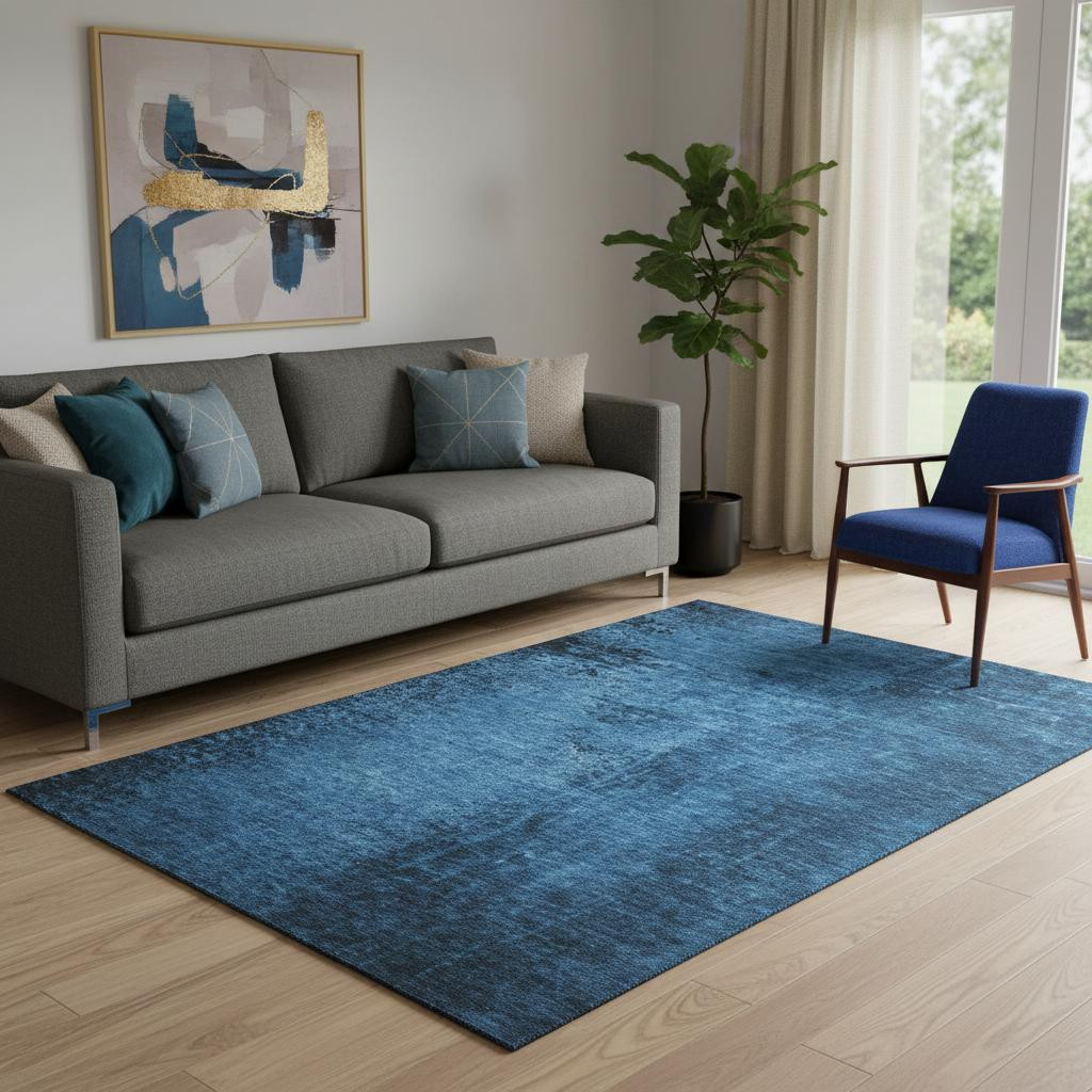 648816 5 x 8 ft. Navy Blue & Gray Abstract Washable Machine Made Rectangle Area Rug with UV Protection