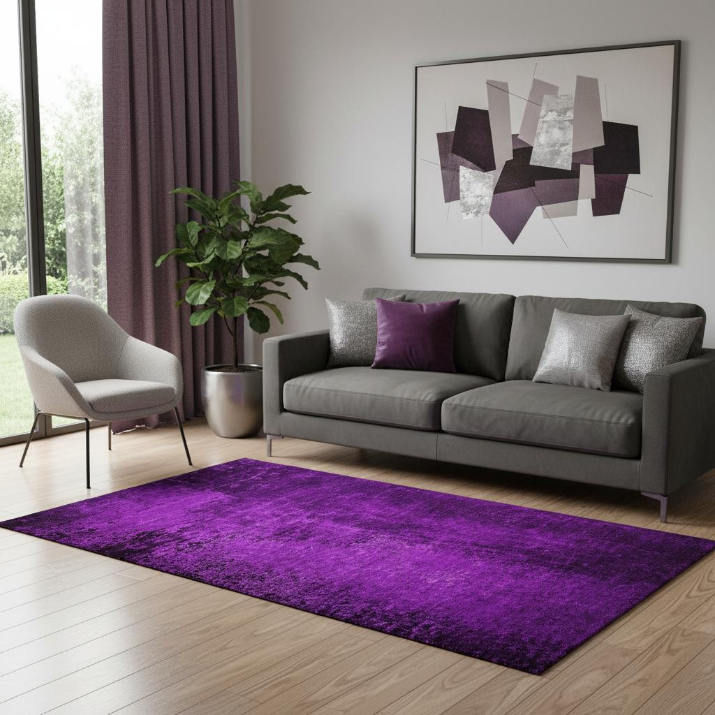 648828 5 x 8 ft. Purple & Gray Abstract Transitional Washable Machine Made Rectangle Area Rug with UV Protection