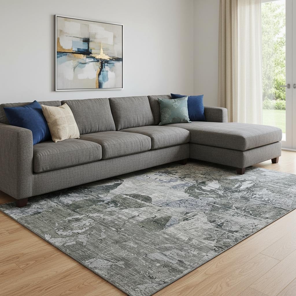 648850 10 x 14 ft. Gray & Taupe Abstract Washable Machine Made Rectangle Area Rug with UV Protection