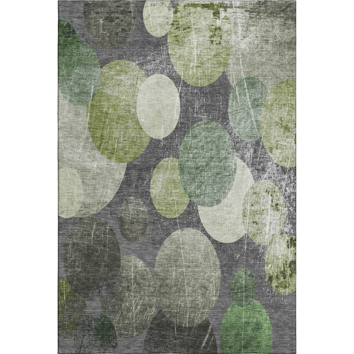 648909 9 x 12 ft. Green, Ivory & Gray Abstract Washable Machine Made Rectangle Area Rug with UV Protection