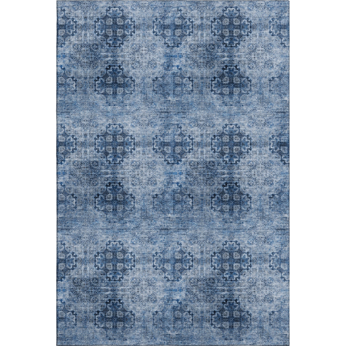 648930 5 x 8 ft. Navy Blue & Ivory Floral Medallion Washable Machine Made Rectangle Area Rug with UV Protection