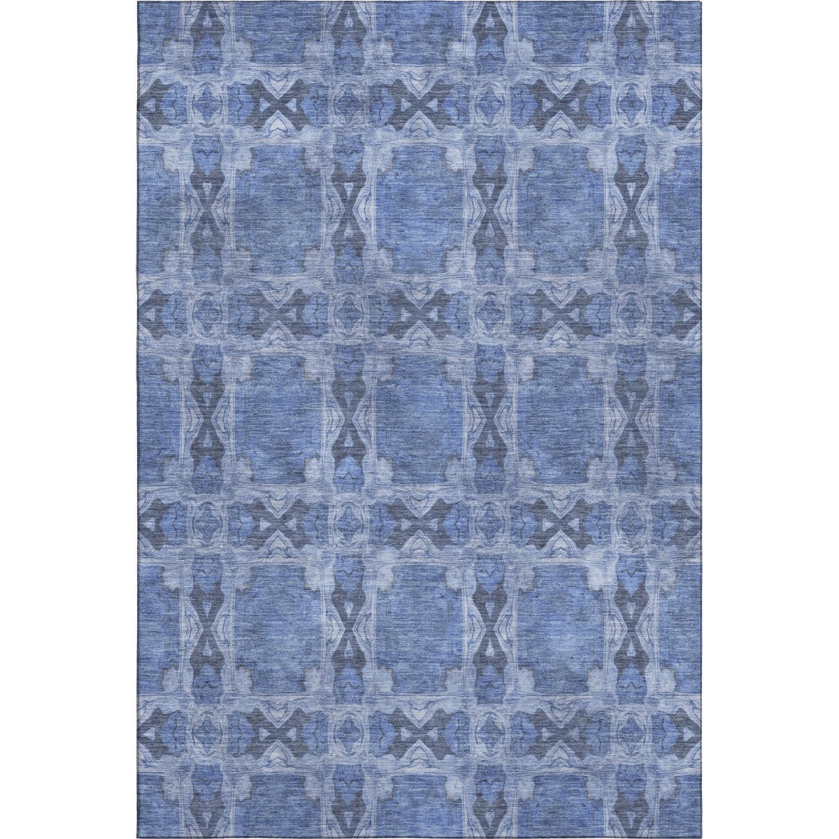 649479 9 x 12 ft. Denim Blue & Ivory Floral Medallion Washable Machine Made Rectangle Area Rug with UV Protection