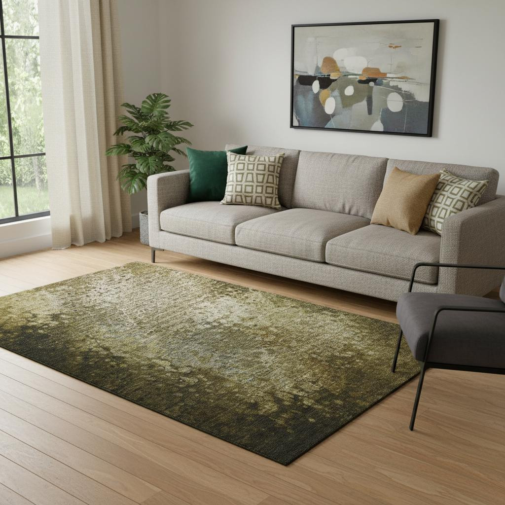 649536 5 x 8 ft. Brown & Ivory Abstract Transitional Washable Machine Made Rectangle Area Rug with UV Protection