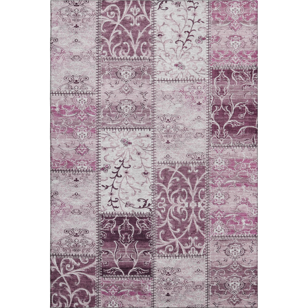 649557 9 x 12 ft. Burgundy & Ivory Patchwork Washable Machine Made Rectangle Area Rug with UV Protection