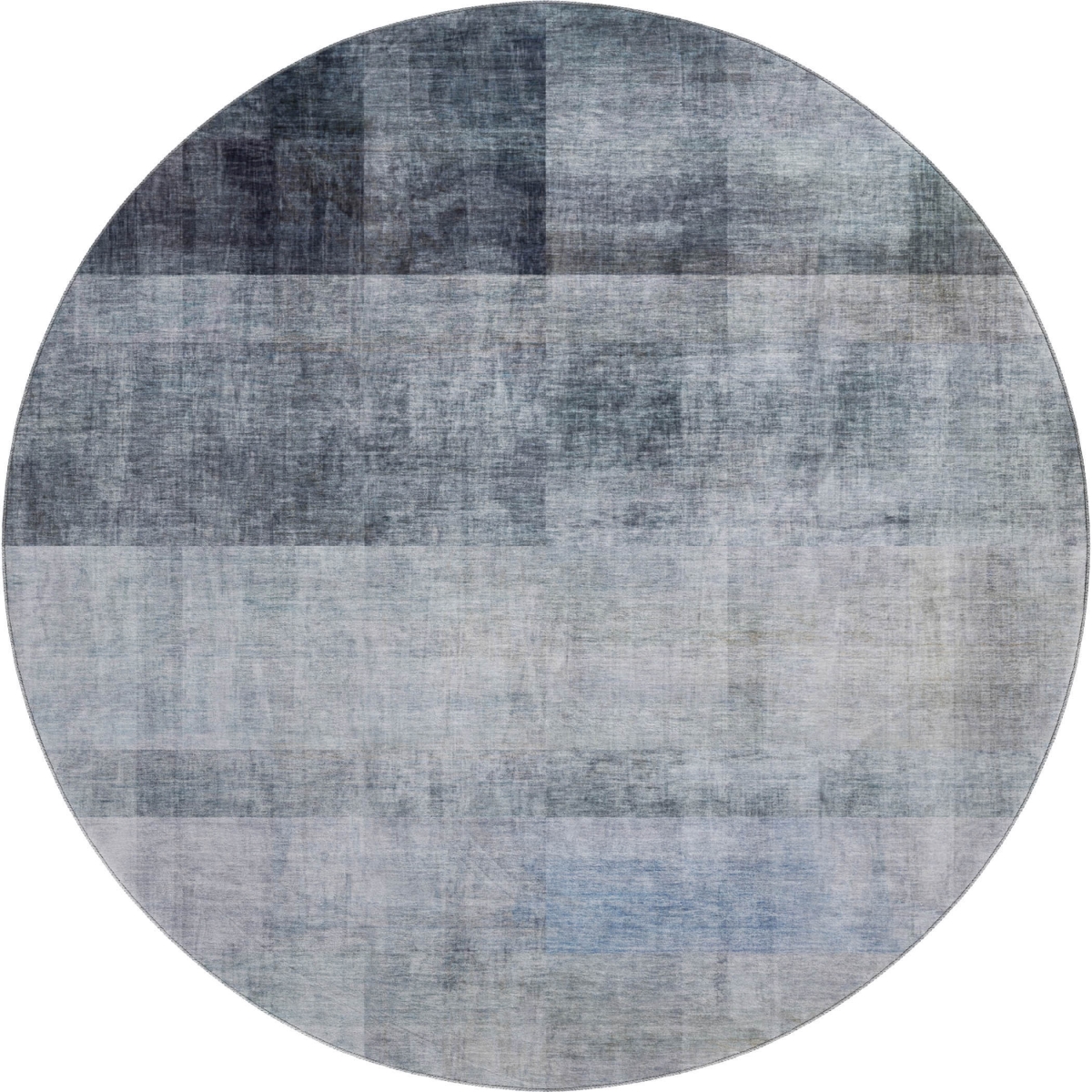 649633 8 ft. Navy Blue & Ivory Abstract Transitional Washable Round Area Rug with UV Protection