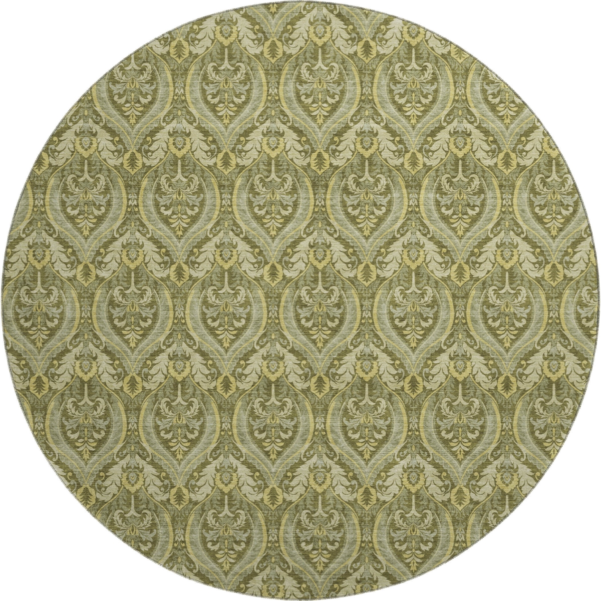 649789 8 ft. Green & Ivory Floral Transitional Washable Round Area Rug with UV Protection