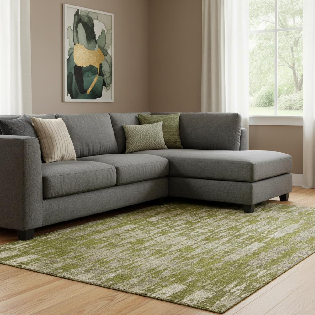 650218 10 x 14 ft. Olive Green & Beige Moroccan Transitional Washable Machine Made Rectangle Area Rug with UV Protection