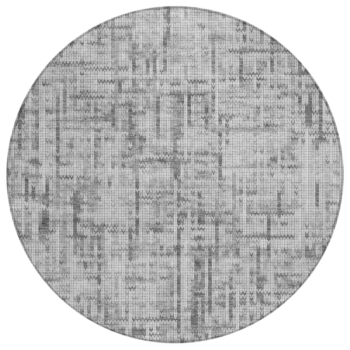636559 8 ft. Gray & Ivory Striped Washable Transitional Indoor & Outdoor Round Area Rug