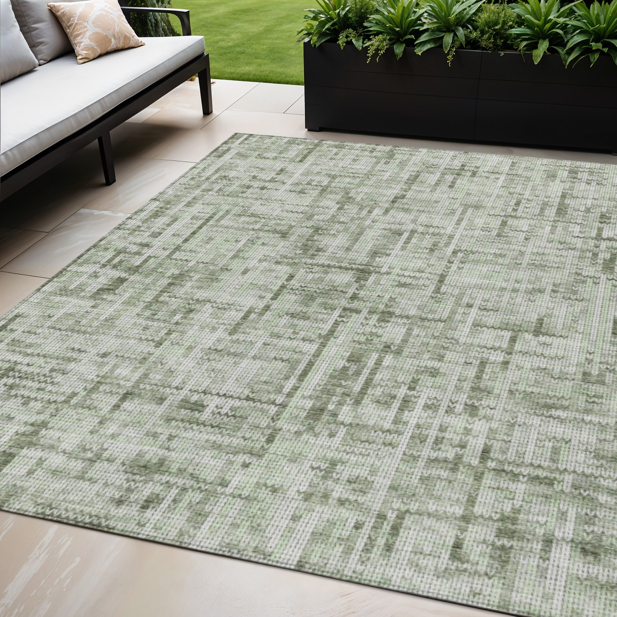 636564 5 x 8 ft. Green & Ivory Striped Washable Transitional Indoor & Outdoor Rectangle Area Rug