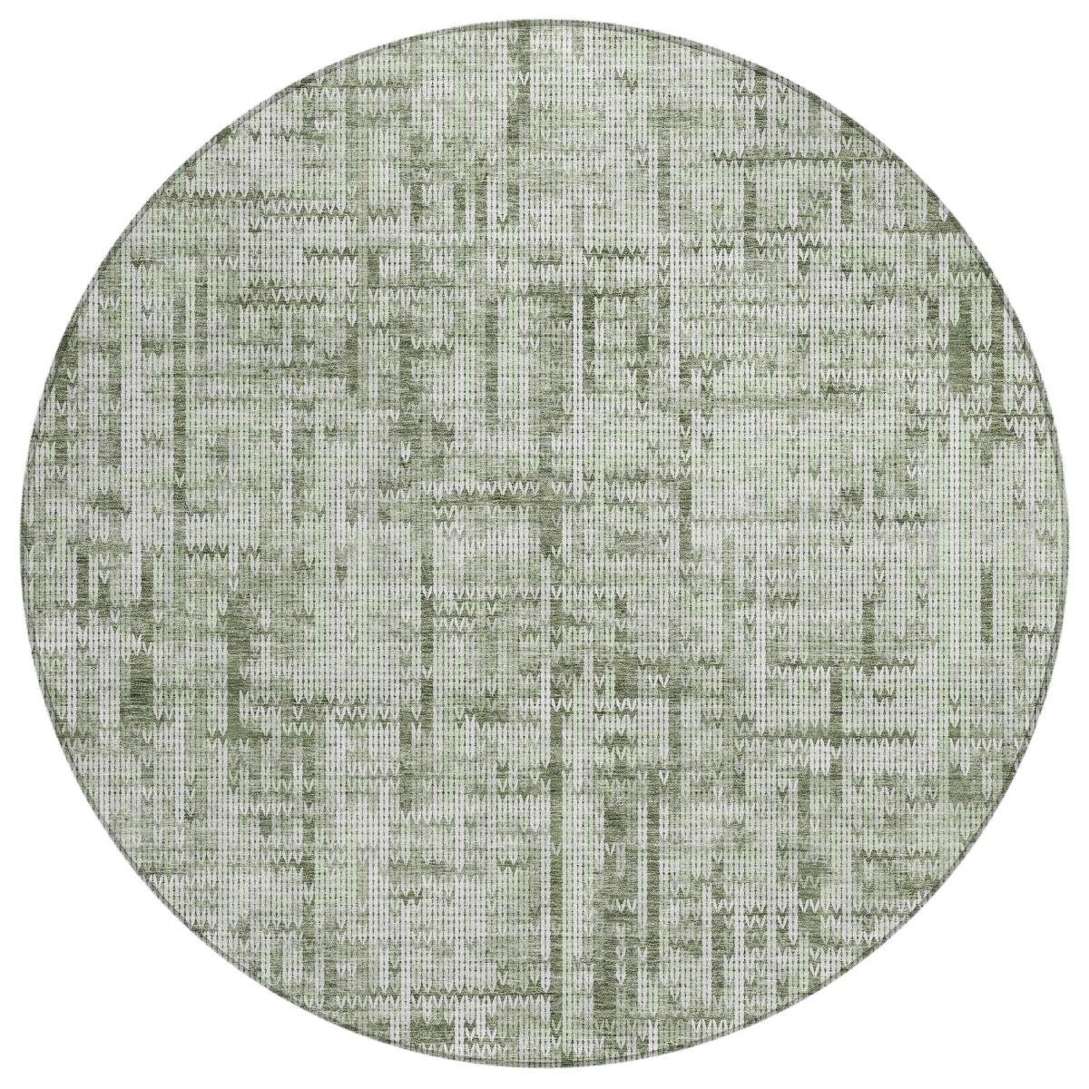 636565 8 ft. Green & Ivory Striped Washable Transitional Indoor & Outdoor Round Area Rug