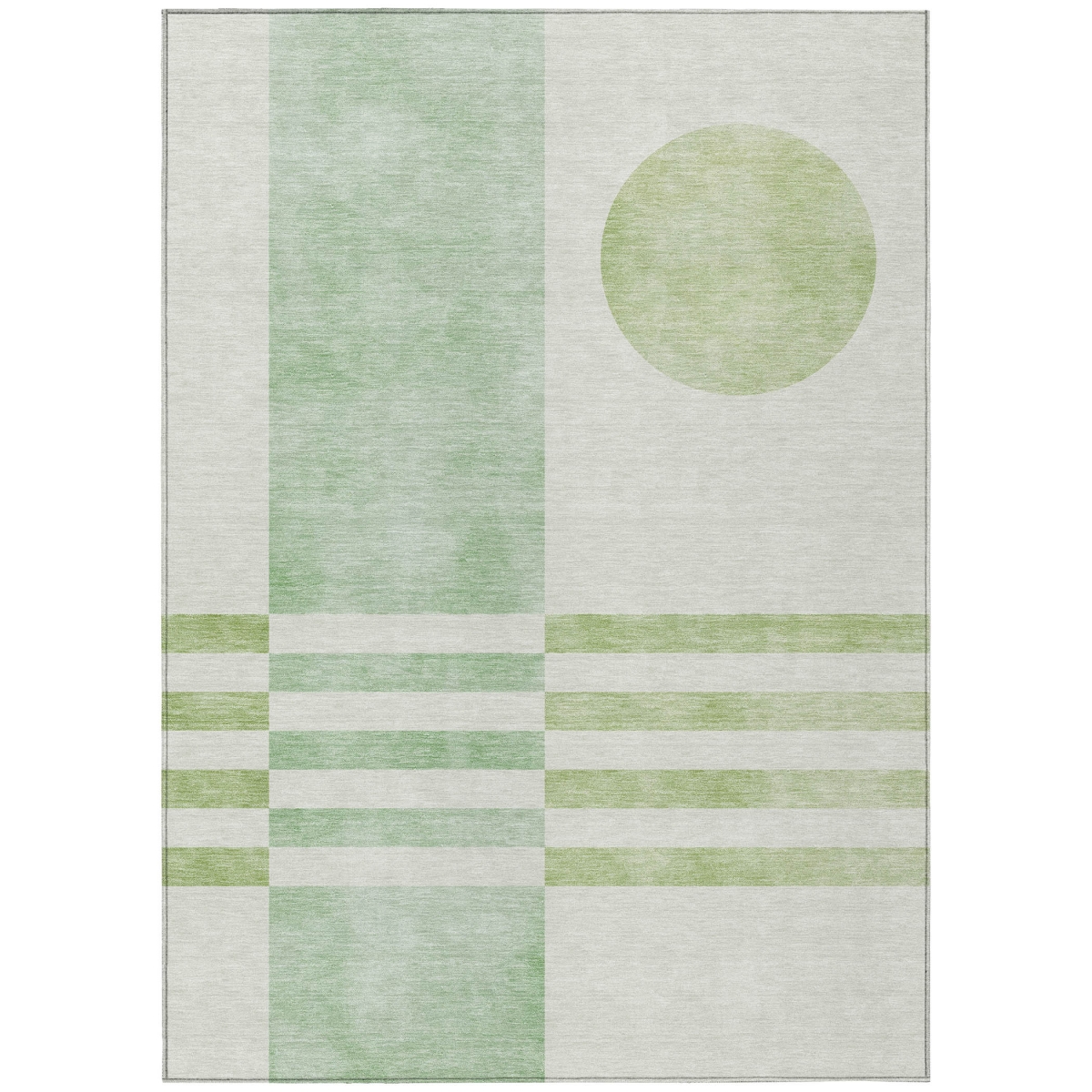 636587 3 x 5 ft. Green & Ivory Geometric Washable Transitional Indoor & Outdoor Rectangle Area Rug