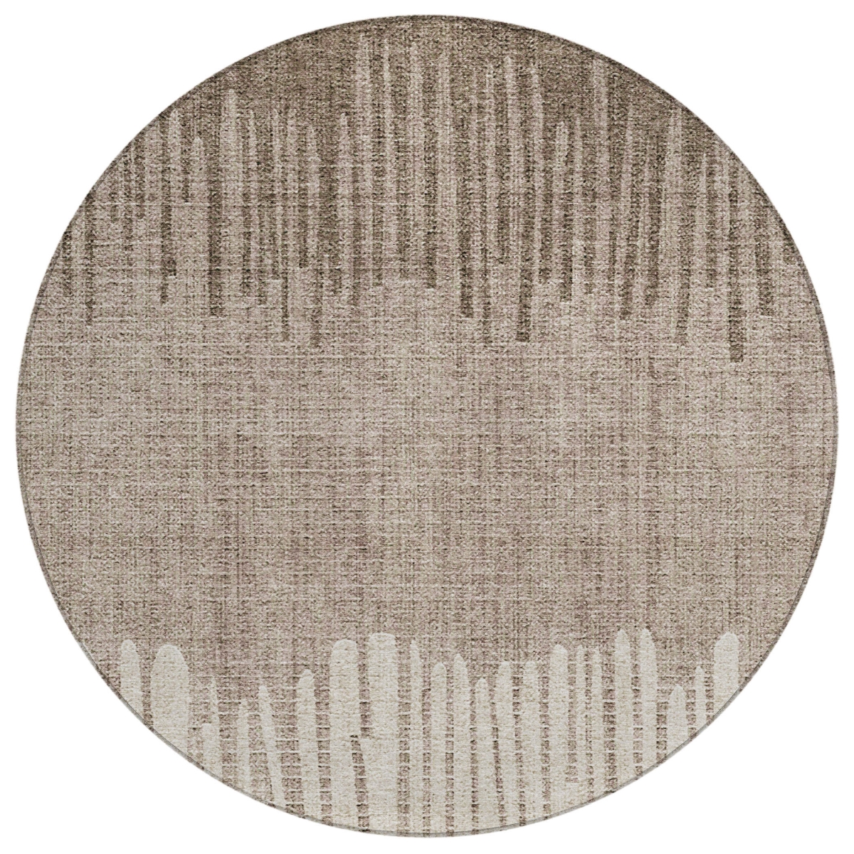 636716 8 ft. Brown & Beige Striped Washable Transitional Indoor & Outdoor Round Area Rug