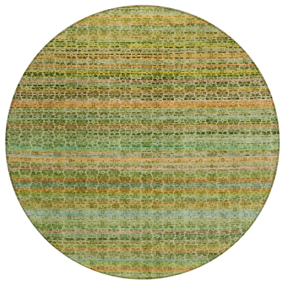 637334 8 ft. Green Copper & Teal Blue Striped Washable Transitional Indoor & Outdoor Round Area Rug