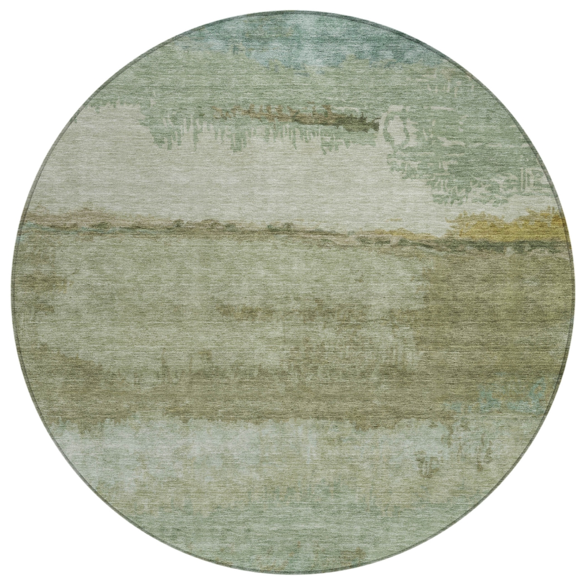 637376 8 ft. Green Gold & Beige Abstract Washable Transitional Indoor & Outdoor Round Area Rug