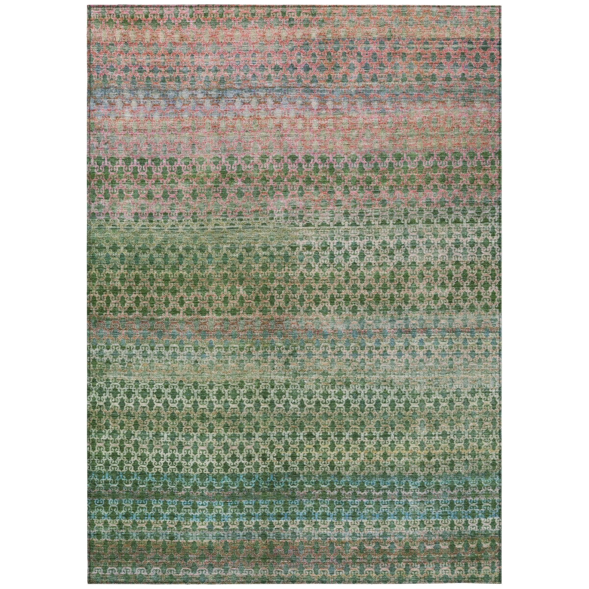 637402 9 x 12 ft. Artichoke Green & Blush Abstract Washable Transitional Indoor & Outdoor Rectangle Area Rug